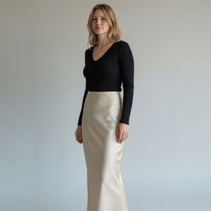 Backyard Roses Satin Silk Maxi Skirt Women High Waist Silver A-Line Long Skirt